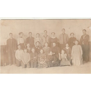 Vintage Antique Old Real Family Reunion photo Portrait Postcard 1912 Harlon MI